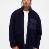 Gerecyclede Sherpa-jas met oversized logo en ritssluiting