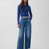 Jeans met hoge taille, wijde pijpen en enkellengte