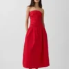 Maxijurk van popeline met lage taille