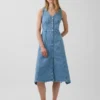 Midi-jurk van denim met zakdoekzoom