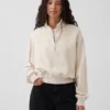 Oversized pullover van gestructureerd katoen met halve rits
