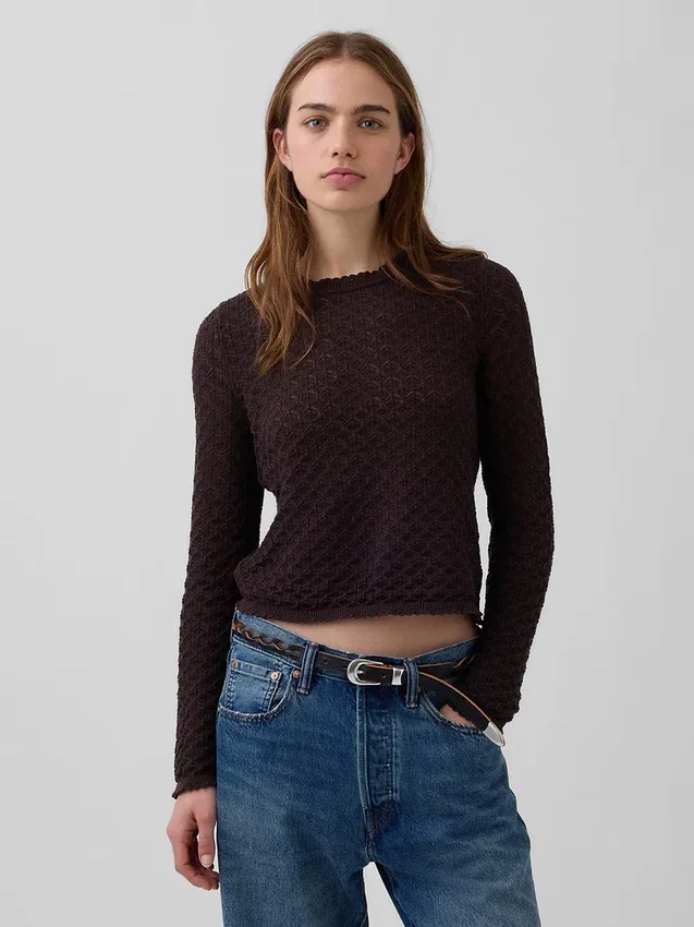 100% katoenen cropped trui met pointelle-patroon