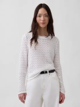 100% katoenen cropped trui met pointelle-patroon