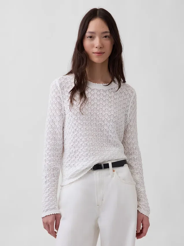 100% katoenen cropped trui met pointelle-patroon