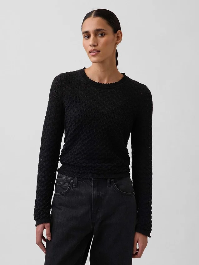 100% katoenen cropped trui met pointelle-patroon