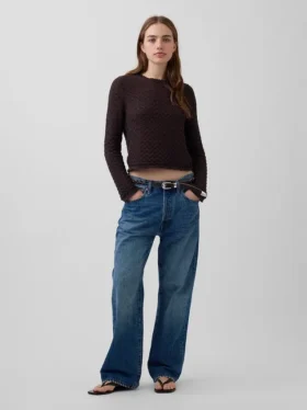 100% katoenen cropped trui met pointelle-patroon