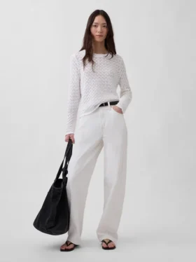 100% katoenen cropped trui met pointelle-patroon