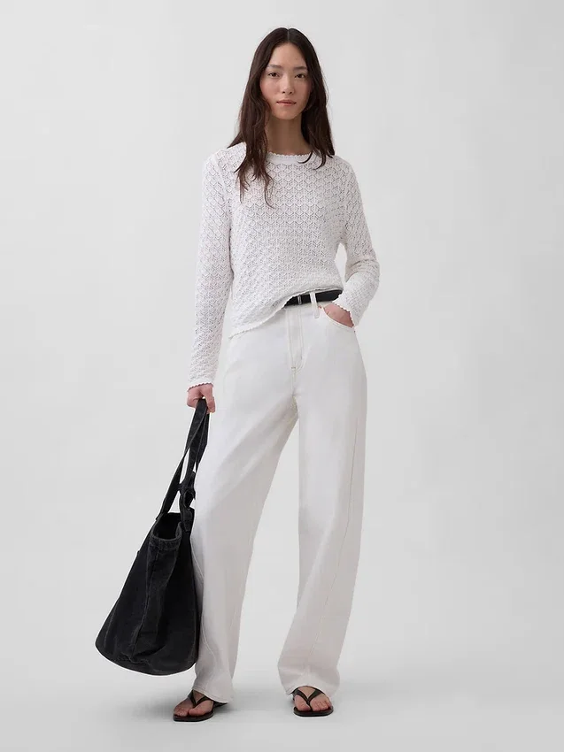 100% katoenen cropped trui met pointelle-patroon