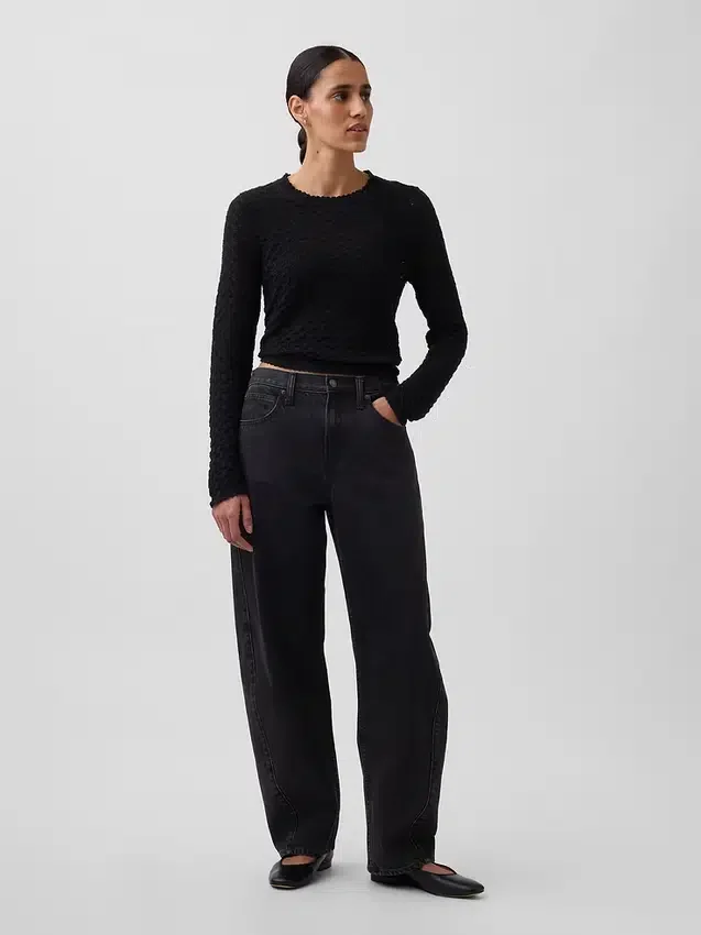 100% katoenen cropped trui met pointelle-patroon