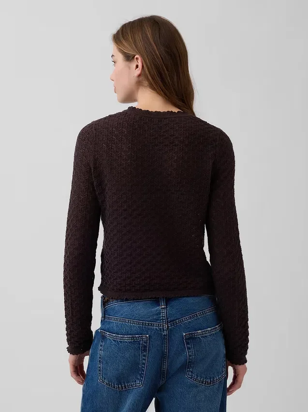 100% katoenen cropped trui met pointelle-patroon