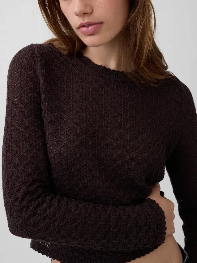 100% katoenen cropped trui met pointelle-patroon