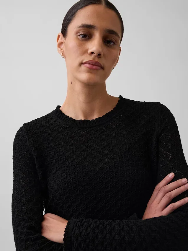 100% katoenen cropped trui met pointelle-patroon