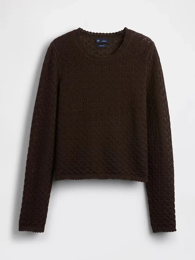 100% katoenen cropped trui met pointelle-patroon