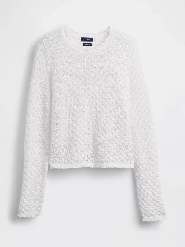 100% katoenen cropped trui met pointelle-patroon