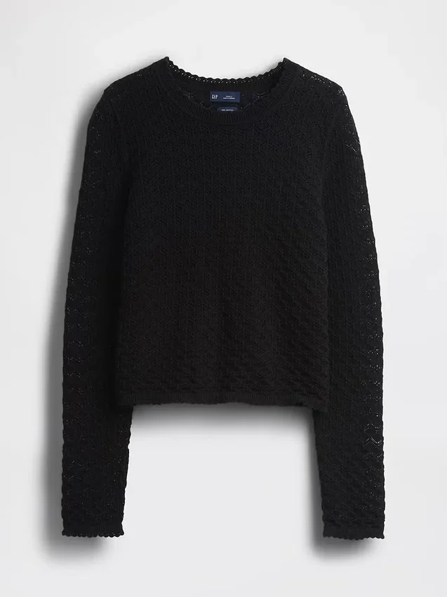 100% katoenen cropped trui met pointelle-patroon