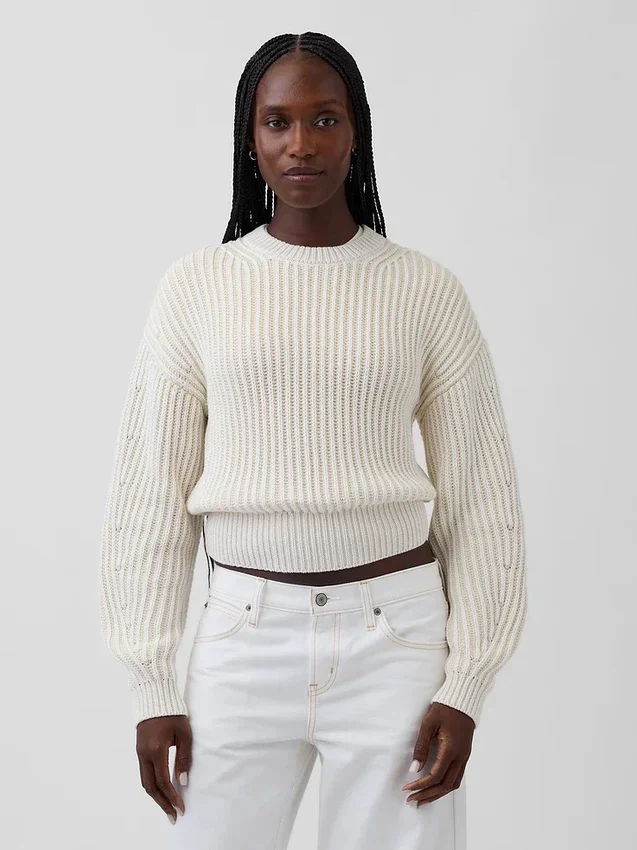 100% katoenen cropped trui met tonvormige mouwen