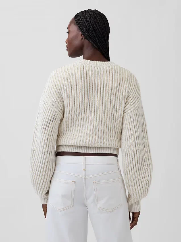 100% katoenen cropped trui met tonvormige mouwen