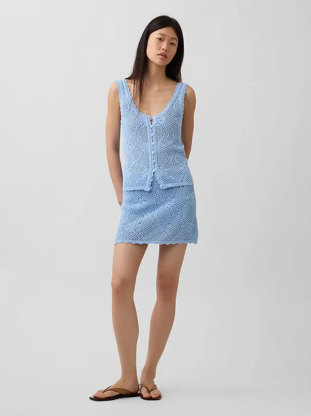 100% katoenen mini-trui-rokje met pointelle-patroon