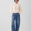 100% katoenen oversized trui met V-hals en shaker-steek