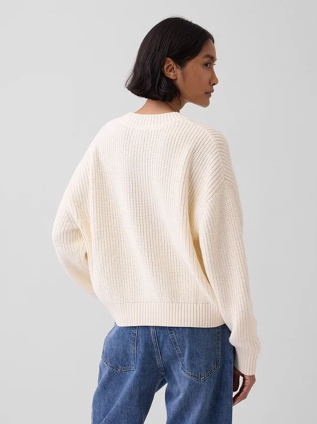 100% katoenen oversized trui met V-hals en shaker-steek