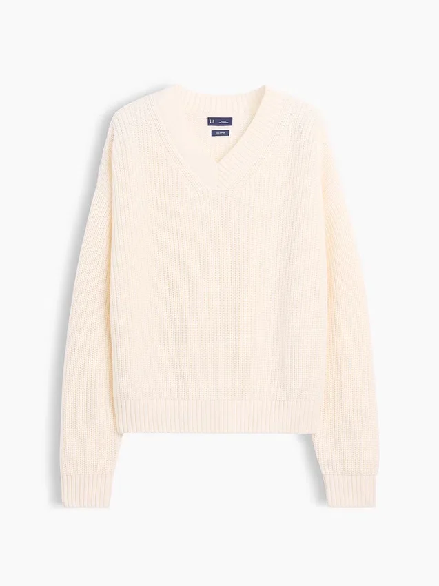 100% katoenen oversized trui met V-hals en shaker-steek