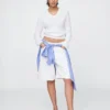 11" denimkorte broek met middelhoge taille en lang model
