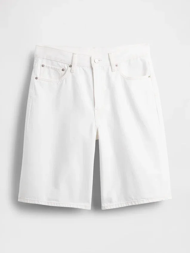 11" denimkorte broek met middelhoge taille en lang model