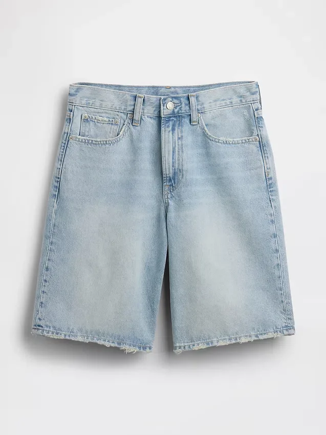 11" denimkorte broek met middelhoge taille en lang model