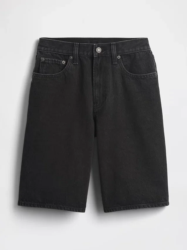 11" denimkorte broek met middelhoge taille en lang model