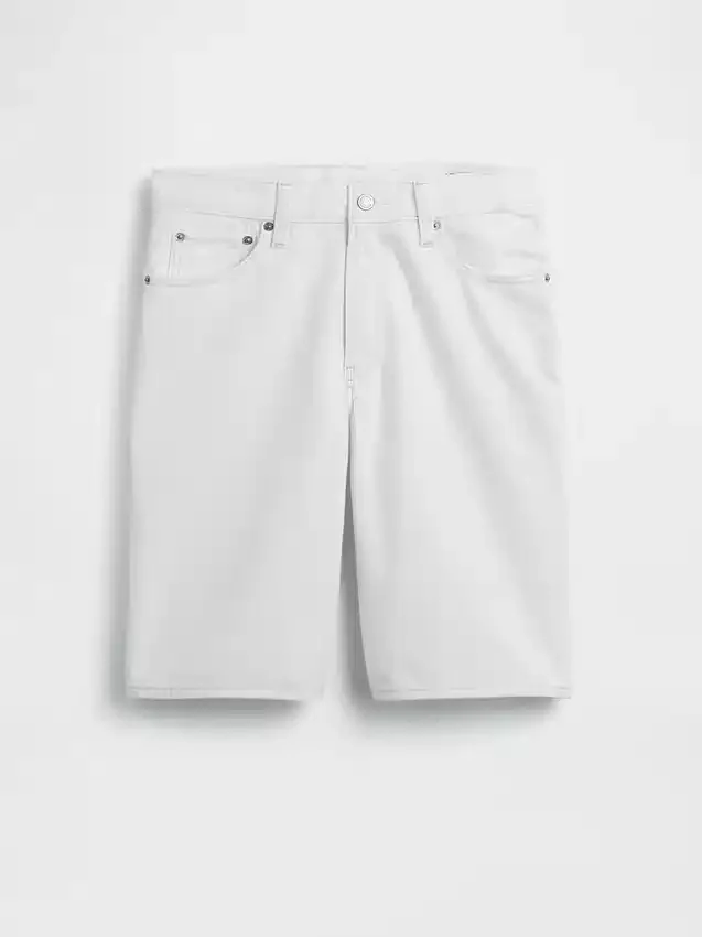 11" denimkorte broek met middelhoge taille en lang model