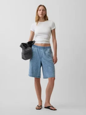 11" Mid Rise Ultrasoft Easy Stripe Longline denimkorte broeken