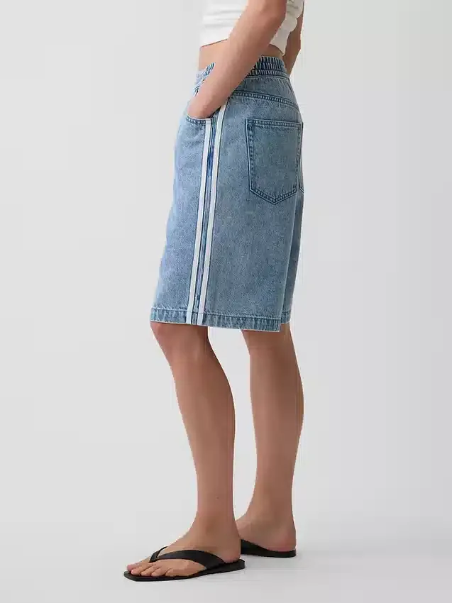 11" Mid Rise Ultrasoft Easy Stripe Longline denimkorte broeken