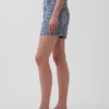 3,5" hoge taille, geruite, relaxte rechte korte broek van denim