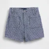 3,5" hoge taille, geruite, relaxte rechte korte broek van denim