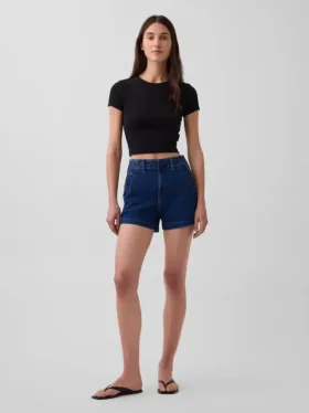 3,5" hoge taille, relaxte rechte korte broek in matrozenstijl