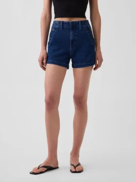 3,5″ hoge taille, relaxte rechte korte broek in matrozenstijl