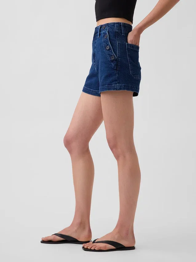 3,5" hoge taille, relaxte rechte korte broek in matrozenstijl