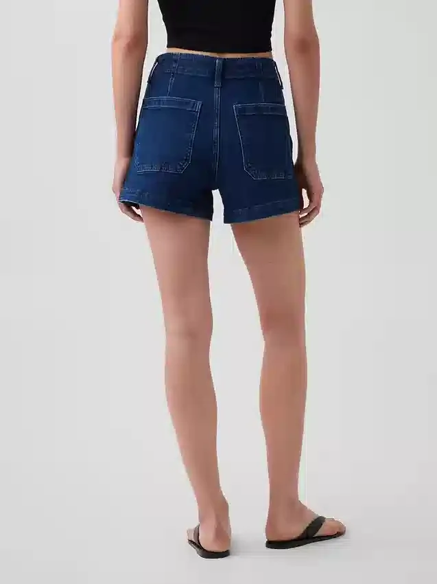 3,5" hoge taille, relaxte rechte korte broek in matrozenstijl