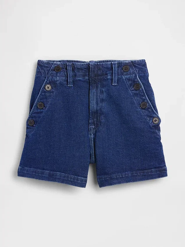 3,5" hoge taille, relaxte rechte korte broek in matrozenstijl