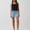 3,5" hoge taille, relaxte rechte korte broek van denim