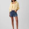 3,5" hoge taille, relaxte rechte korte broek van denim