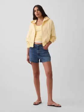 3,5" hoge taille, relaxte rechte korte broek van denim