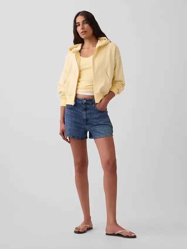 3,5" hoge taille, relaxte rechte korte broek van denim
