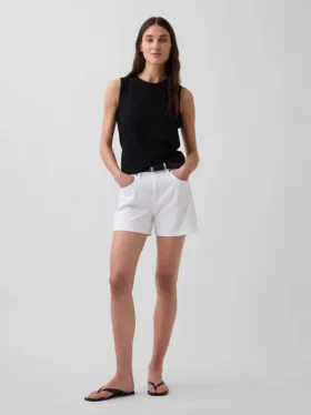 3,5" hoge taille, relaxte rechte korte broek van denim