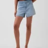 3,5" hoge taille, relaxte rechte korte broek van denim