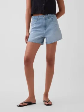 3,5″ hoge taille, relaxte rechte korte broek van denim