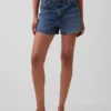 3,5" hoge taille, relaxte rechte korte broek van denim