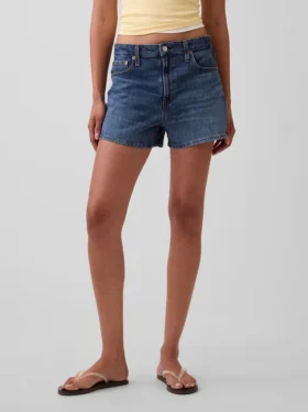 3,5″ hoge taille, relaxte rechte korte broek van denim