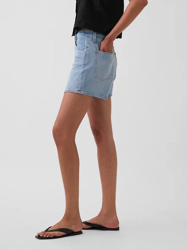 3,5" hoge taille, relaxte rechte korte broek van denim
