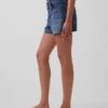 3,5" hoge taille, relaxte rechte korte broek van denim